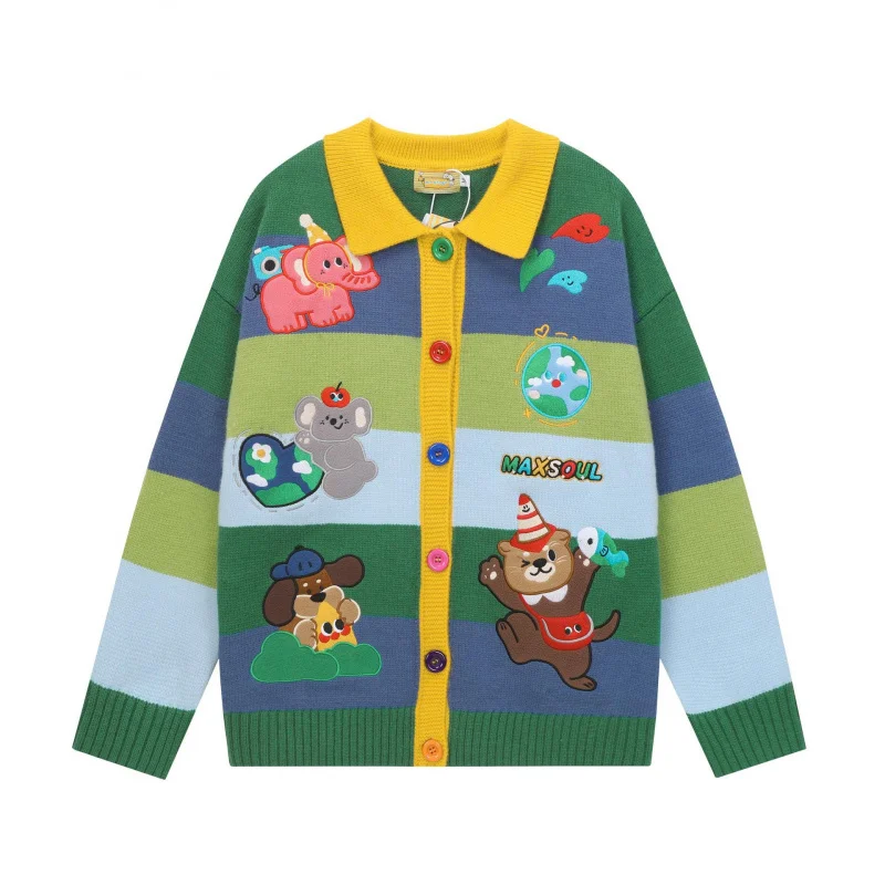 

HELLOMARCEL Top Quality EU US Size Streetwear Fun Cartoon Embroidery Winter Unisex Sweater Cardigan
