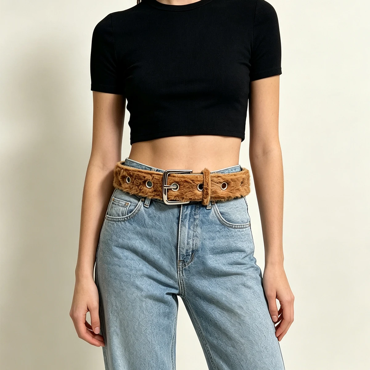 Gothic Y2K Frauen Gürtel Mode Künstliche Lebendige Tier Pelz Bund Damen Hip hop Punk Zubehör Rosa Jeans Bund winter – Detail 16