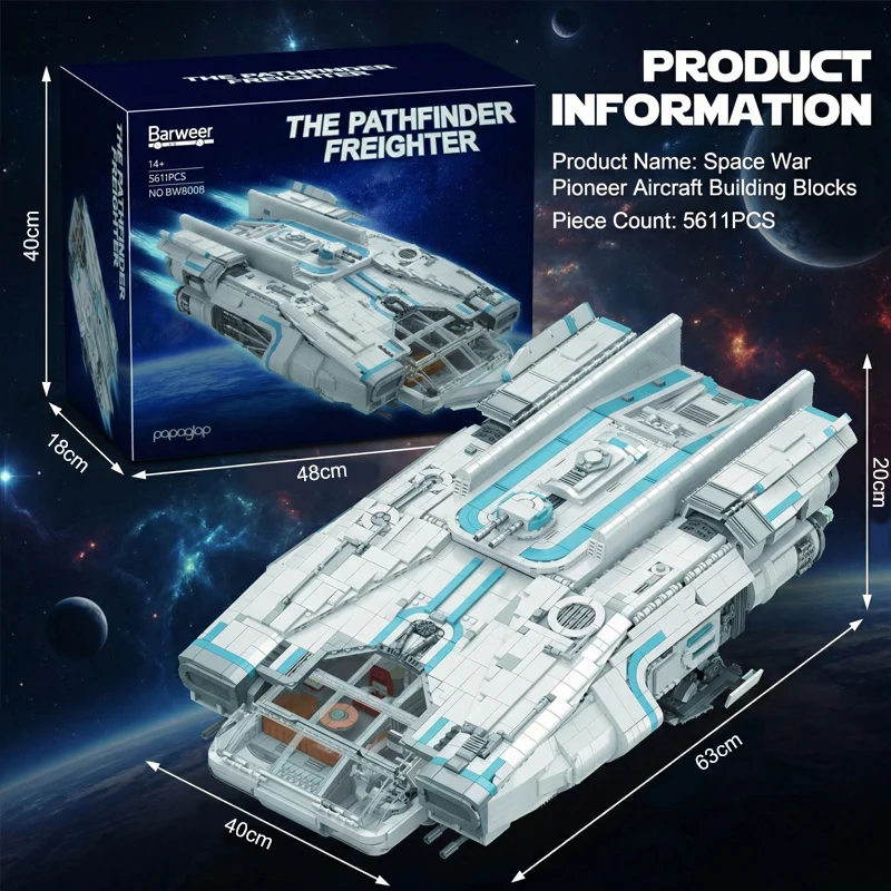 5611PCS Ruimteoorlog Pathfinder Vrachtschip Luchtschip Bouwstenen Set Filmvliegtuig Modulaire Bouwblok Assemblage Model Creatieve Cadeaus - afbeelding 1