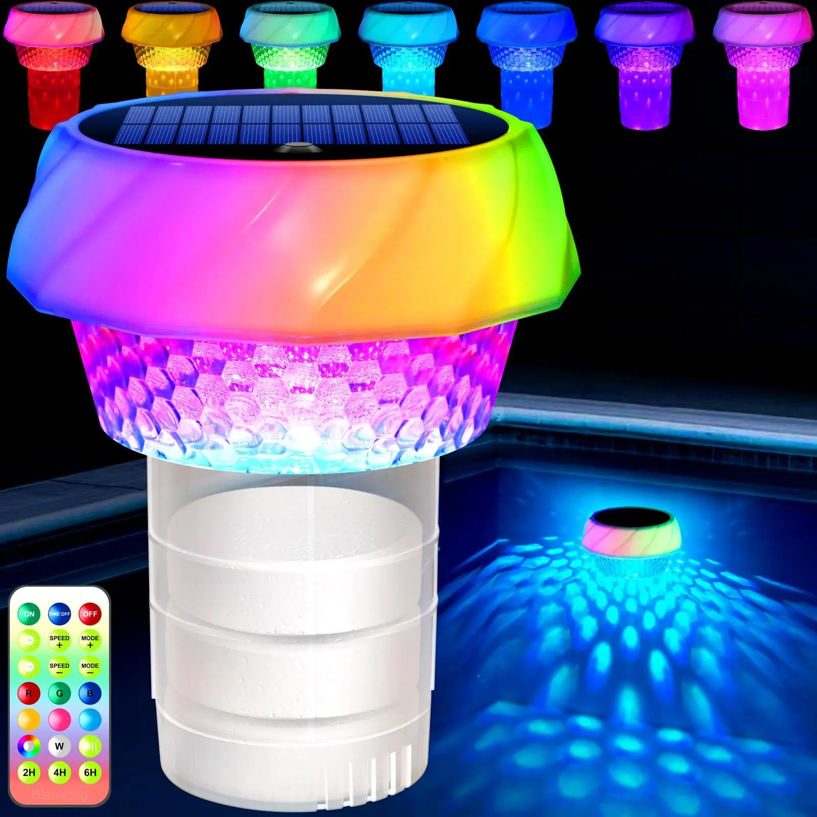 

Solar Pool Chlorine Floater Adjustable Release Floating Chlorine Dispenser for Pool Romote Control Color Changing 43 Lighting