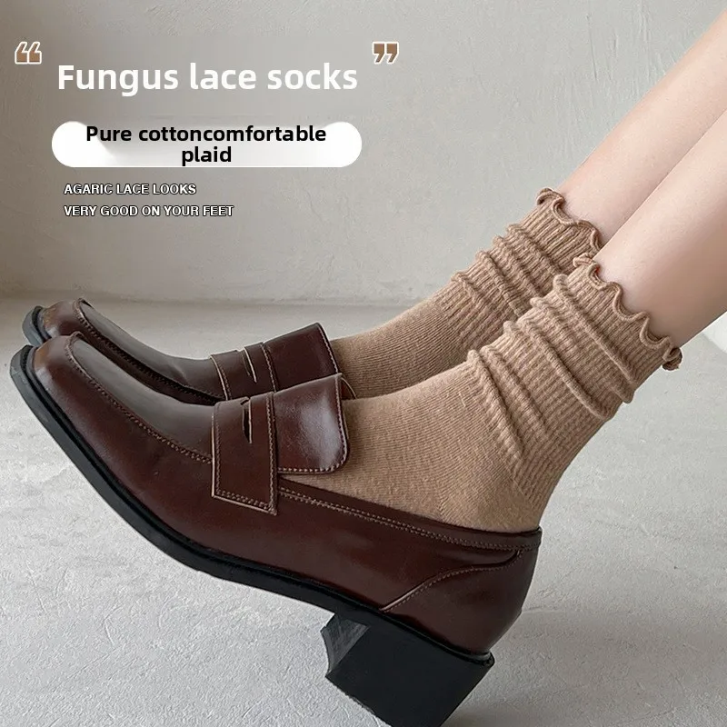 1/5 Paar Leuke Sokken Voor Vrouwen Nieuwe Herfst Winter Japanse Stijl Ademende Meisjes Korte Sokken Kawaii Effen Stroken Ruche Sokken