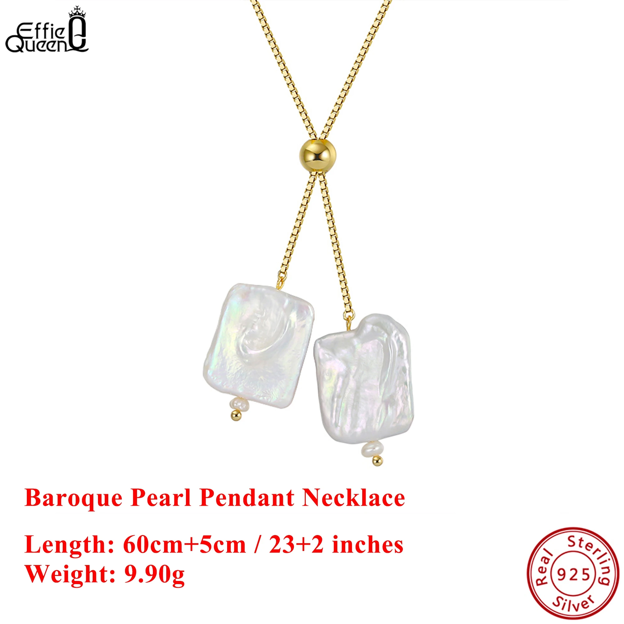 

EFFIE QUEEN Genuine 925 Silver 14k Gold Baroque Pearl Pendant Necklace Natural Jewelry for Women Wedding Party Fine Gift GPN14