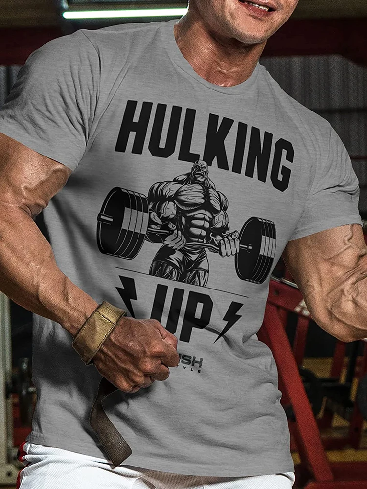 3D Printed Hulking Up Workout T-Shirt Funny Gym Shirts High Quality Cotton Men's Short Sleeves Top Muscle Man Tough Guy T-Shirt