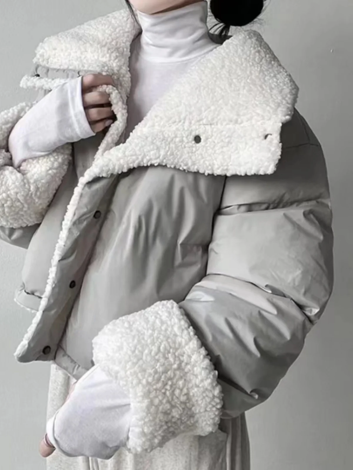 

Шикарное зимнее пальто Thiened Long Sve Lamb Fur Cotton Jaet Loose Bread Sle ort Coat Women's Faion Korean Version Button D...