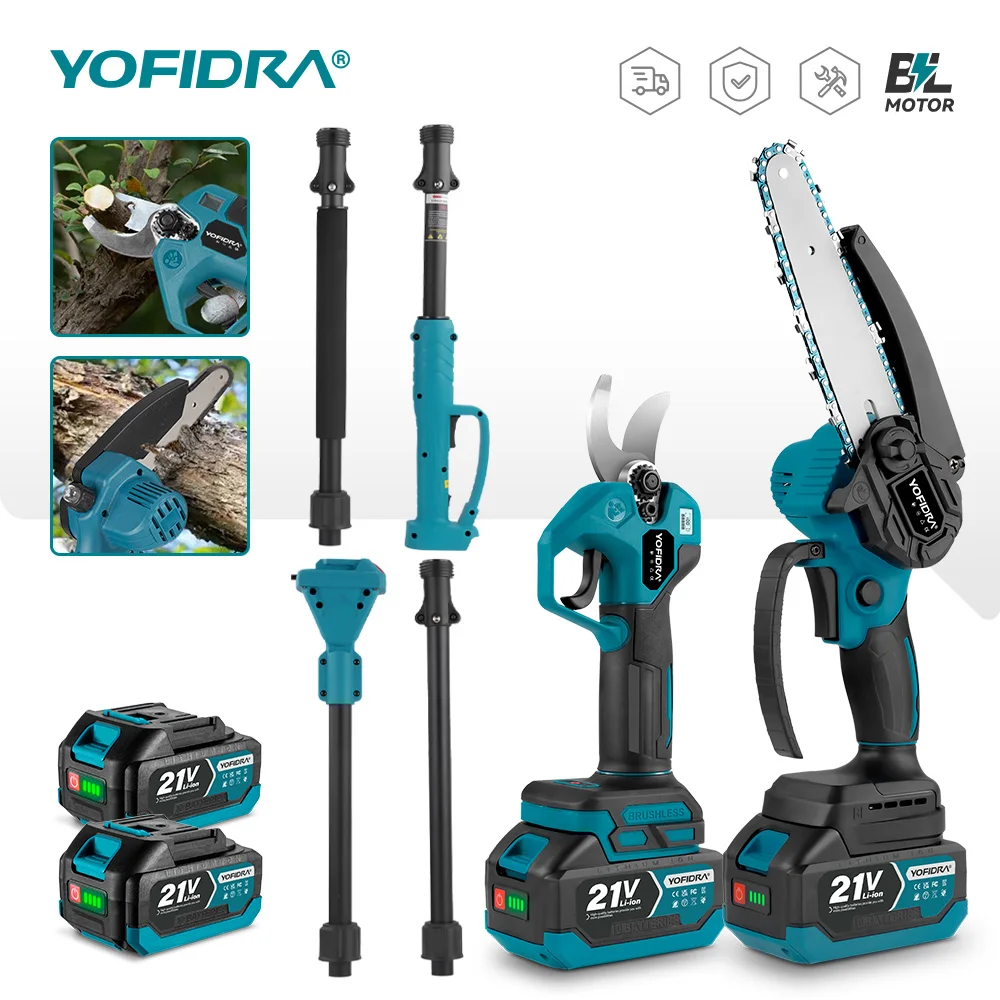 YOFIDRA 4-in-1 Bürstenlose Elektrische Kettensäge Teleskop-Astsäge Gartenpflegewerkzeug für 21V 18V Akku
