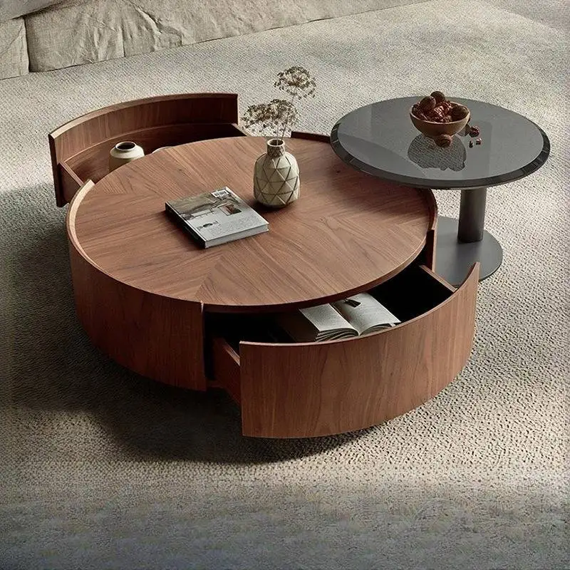 Mesa de centro redonda luxuosa, design para sala de estar, apartamento, centro, madeira moderna, baixa, móveis redonda para casa
