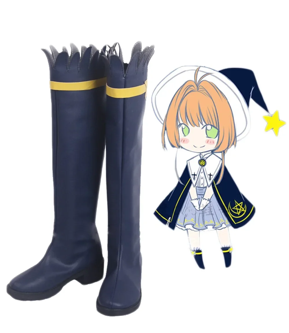 Card Captor Sakura Cosplay Long Boots Blue Shoes Custom Made Any Size for Unisex