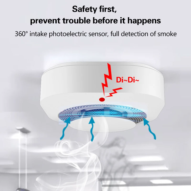 Wireless Fire Detector 433MHz Smoke Sensor 80dB Sound Alarm Smart Home High Sensitivity Kitchen Safety Detection