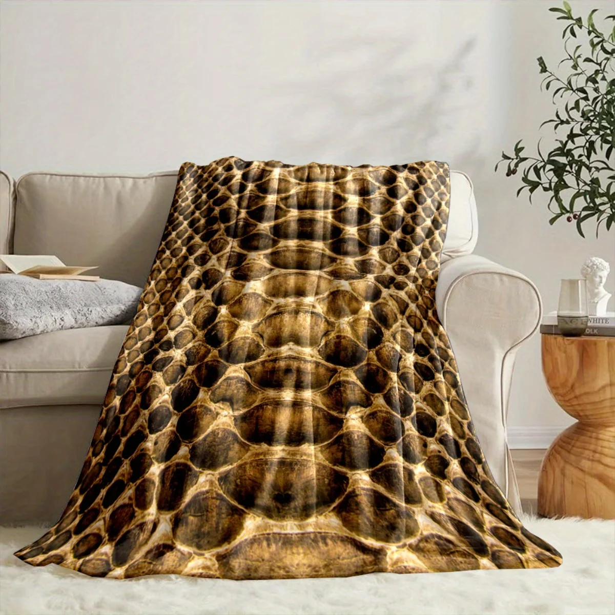 Luxury python striped flannel blanket—soft and warm, perfect for home décor, bedding, camping, or travel, Christmas.