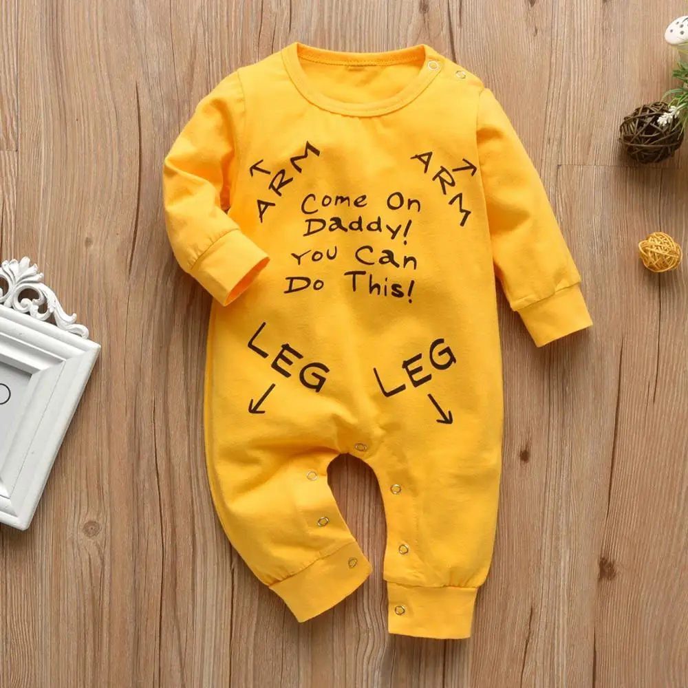 Infant Boys Girls Clothing Baby Romper Long Sleeve Letter Come On Daddy!You Can Do This! Jumpsuit Pajamas Newborn Baby Clothes