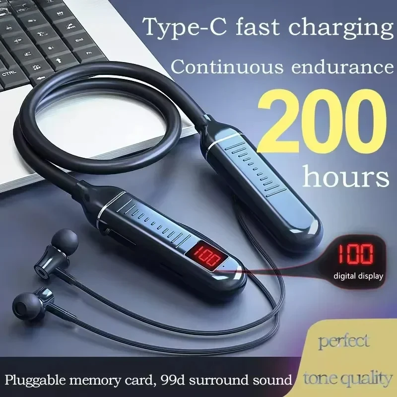 

5,3 светодиодный дисплей, стерео беспроводные наушники, игровые наушники, спортивные водонепроницаемые магнитные подвесные наушники на шею, гарнитура, новинка 2023 г.