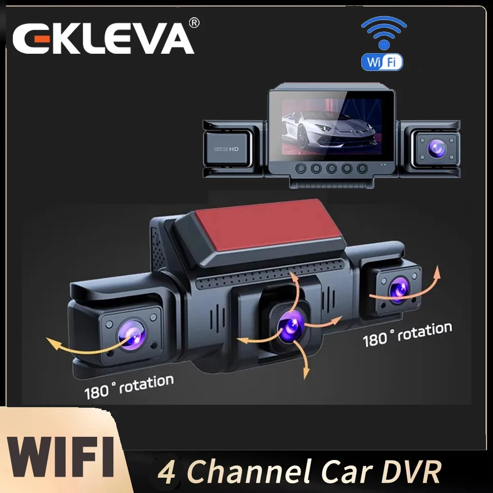 

EKLEVA 4CH 1080PHD Dash Cam Front Rear Camera with Rotatable Screen WiFi Car DVR Loop Recording IR Night Vision 360° 24H Monitor