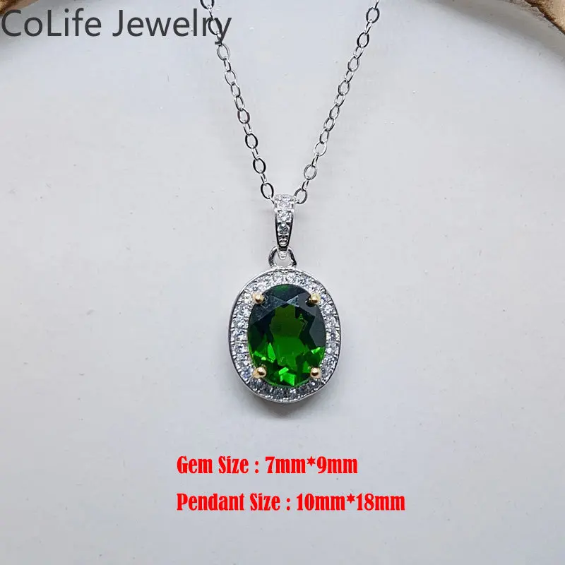 

Classic Silver Gemstone Necklace Pendant for Daily Wear 7mm*9mm 2ct Natural Diopside Pendant 925 Silver Chrome Diopside Jewelry