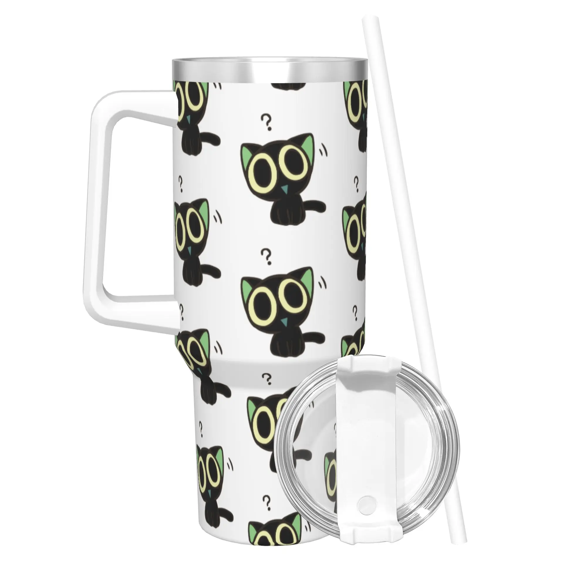 Stainless Steel Tumbler CONFUSED Hei LuoXiaoheis Thermal Mug Black Cat Portable Hot Drinks Car Mugs Travel Water Bottle