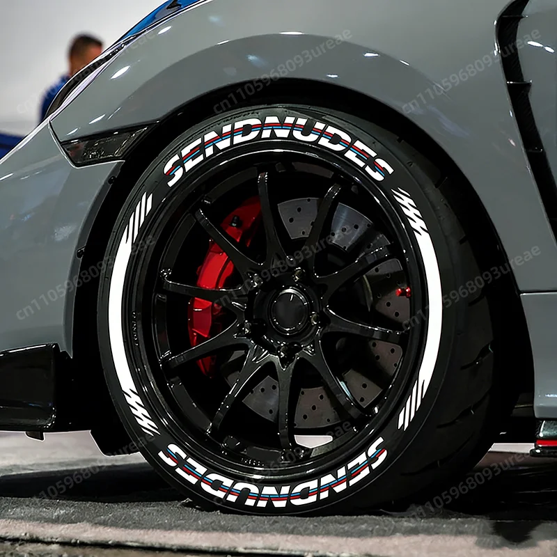 

Universal 3D SENDNUDES Tire Stickers Permanent PVC Wheel Letter Decals Waterproof for 14-22 Inch Car Tyre Racing Style Decor