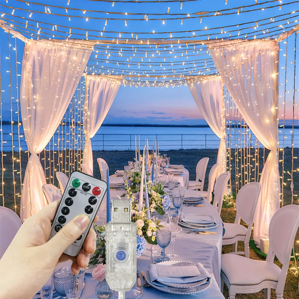 3/6 متر غرفة الديكور عطلة الزفاف 8 طرق أضواء جارلاند لغرفة النوم المعيشة USB LED الستار التحكم عن بعد سلسلة أضواء