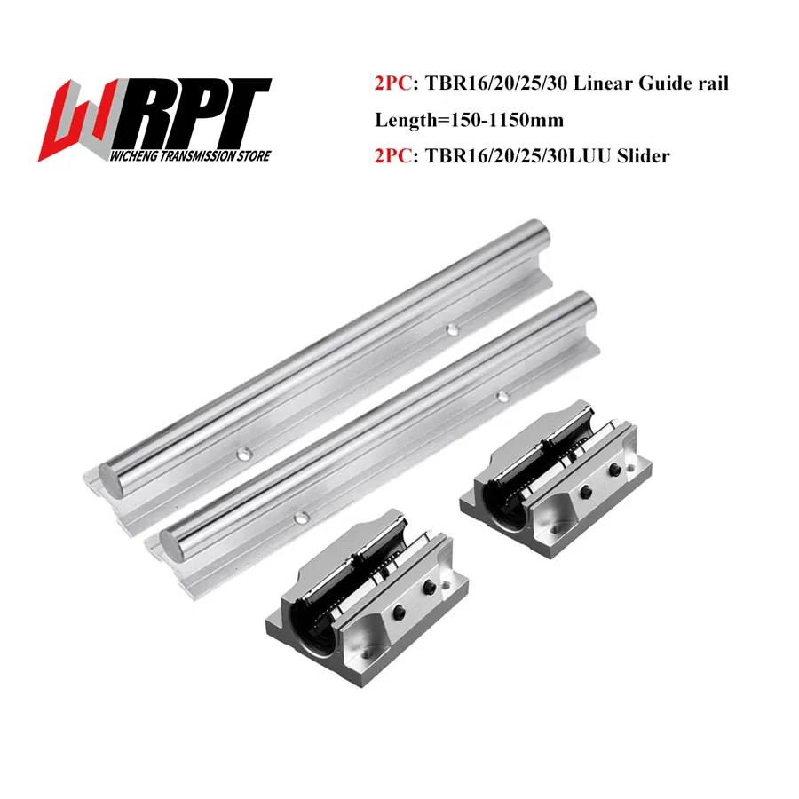 Linear Guide Rail 2PCS TBR16 20 25 30 Length 150-1150mm 2PCS/4PCS TBR16-30LUU Slider Bearing Support Block 3D Printer CNC Parts