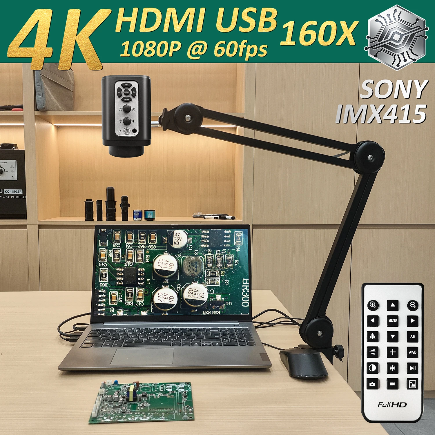 YIZHAN 160X 4K Electronic Digital Microscope For Soldering HDMI USB Set Large Field Of View Microscope Precision Repair Work.
