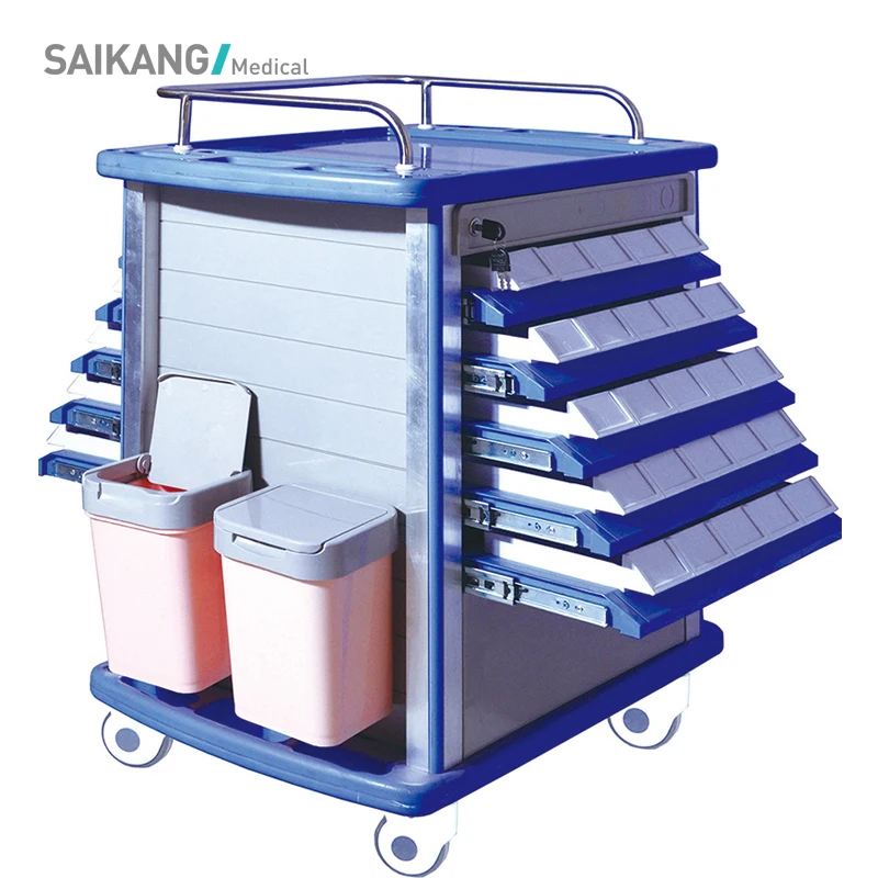 SKR054-MT SAIKANG Customized Multifunction Hospital ABS  Emergency Trolley with Drawer