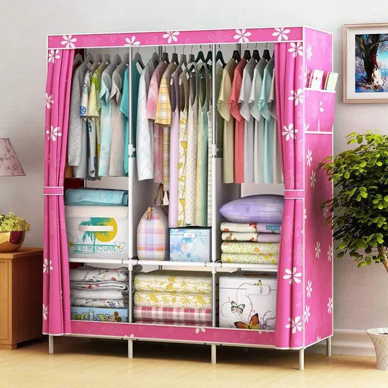 

Steel Tube Folding Wardrobe Large Capacity Hanging Closet Dormitory Storage Organizer room Cloth Wardrobe Folding Wardrobe