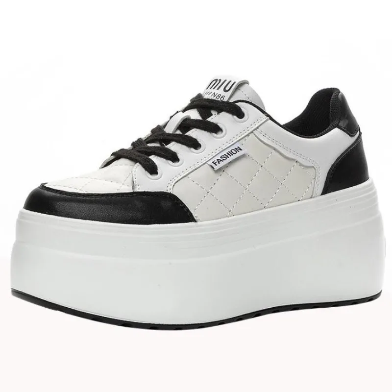 Chaussures de skate à plateforme en cuir véritable synthétique pour femmes, qualité supérieure, 8cm, embarquement, talons de marque haute, décontracté, stable, compagnon canisé