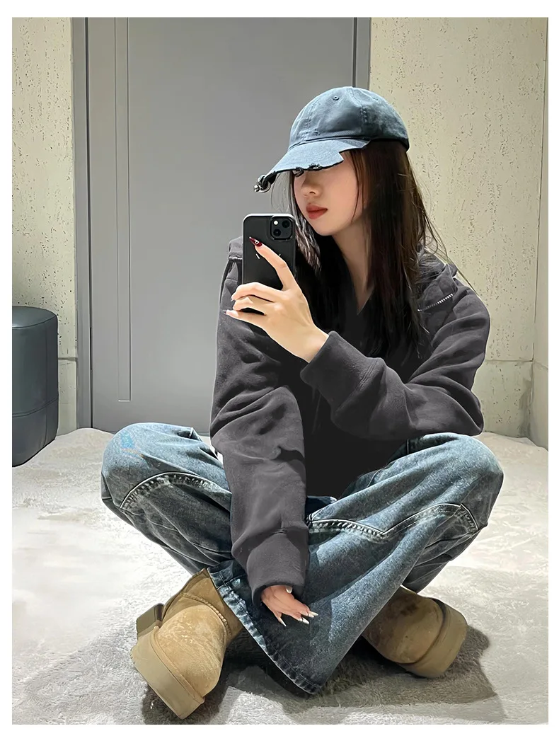 

Американский ретро-свитшот с капюшоном и принтом звезд для женщин весной и осенью, новый свободный кардиган на молнии, куртка, женская одежда