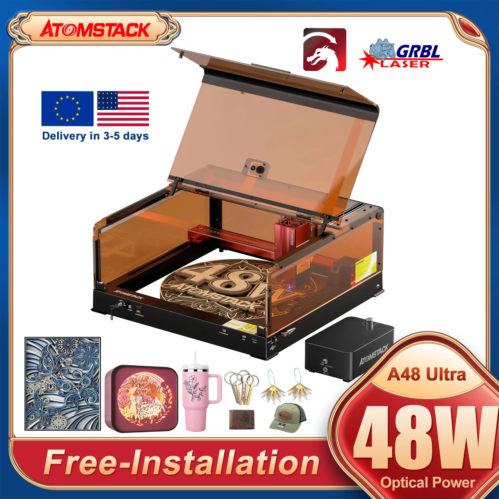 Atomstack 48W Ultra Blue Light Laser Engraver Cutter CNC TTL Module Home Bluetooth WIFI DIY Tools for Acrylic Metal Plywood MDF