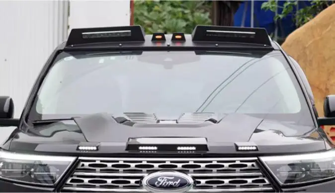 For Ford Explorer 2020-2023 Front  Bonnet Hood Vent Trim Sandstone Fender Cover Roof Wing Lip LED Lamp Spoiler ABS Body kit