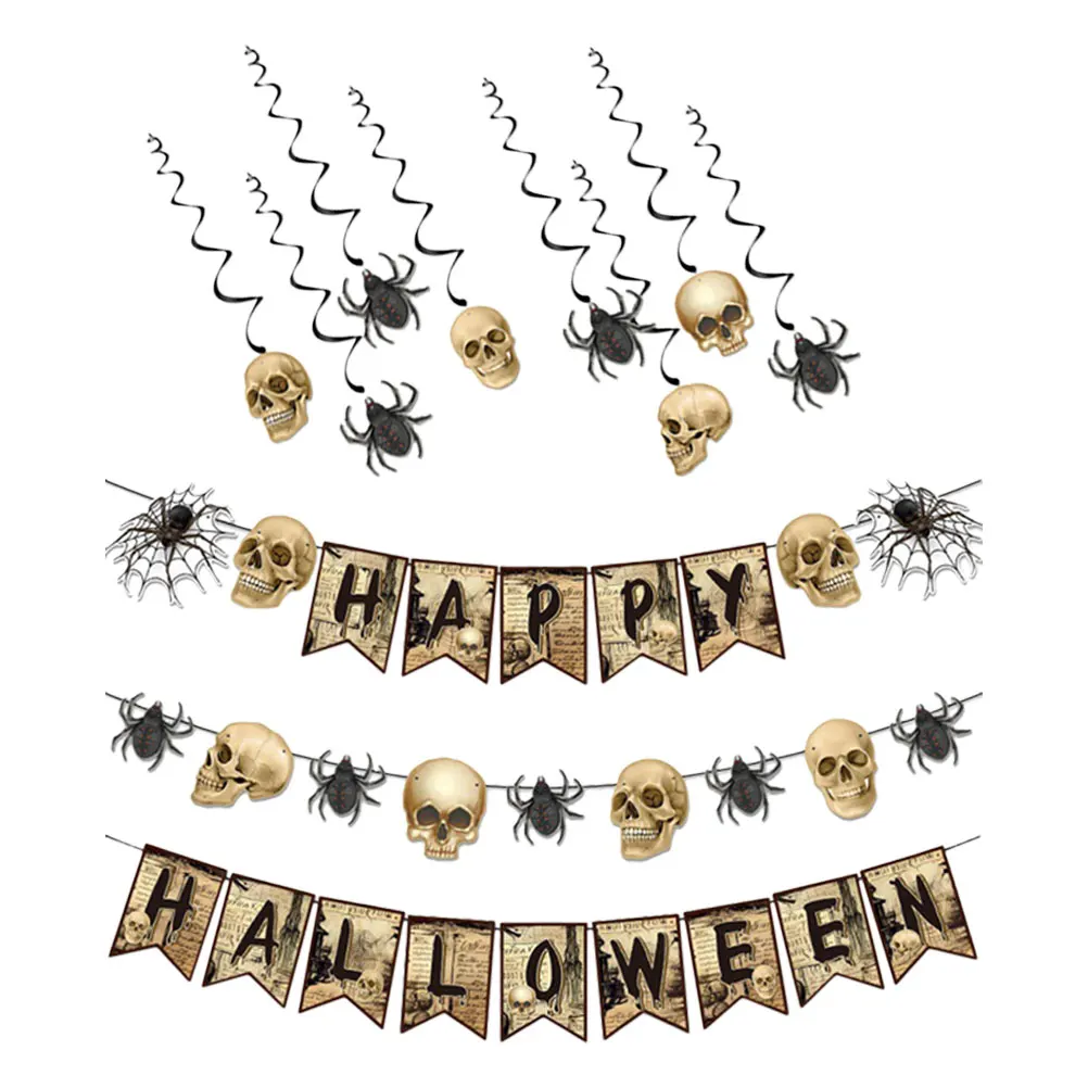 

1 Set Skull Spider Halloween Banners Decorations Party Hanging Supplies Spooky Mysterious Indoor Outdoor Reusable Pvc
