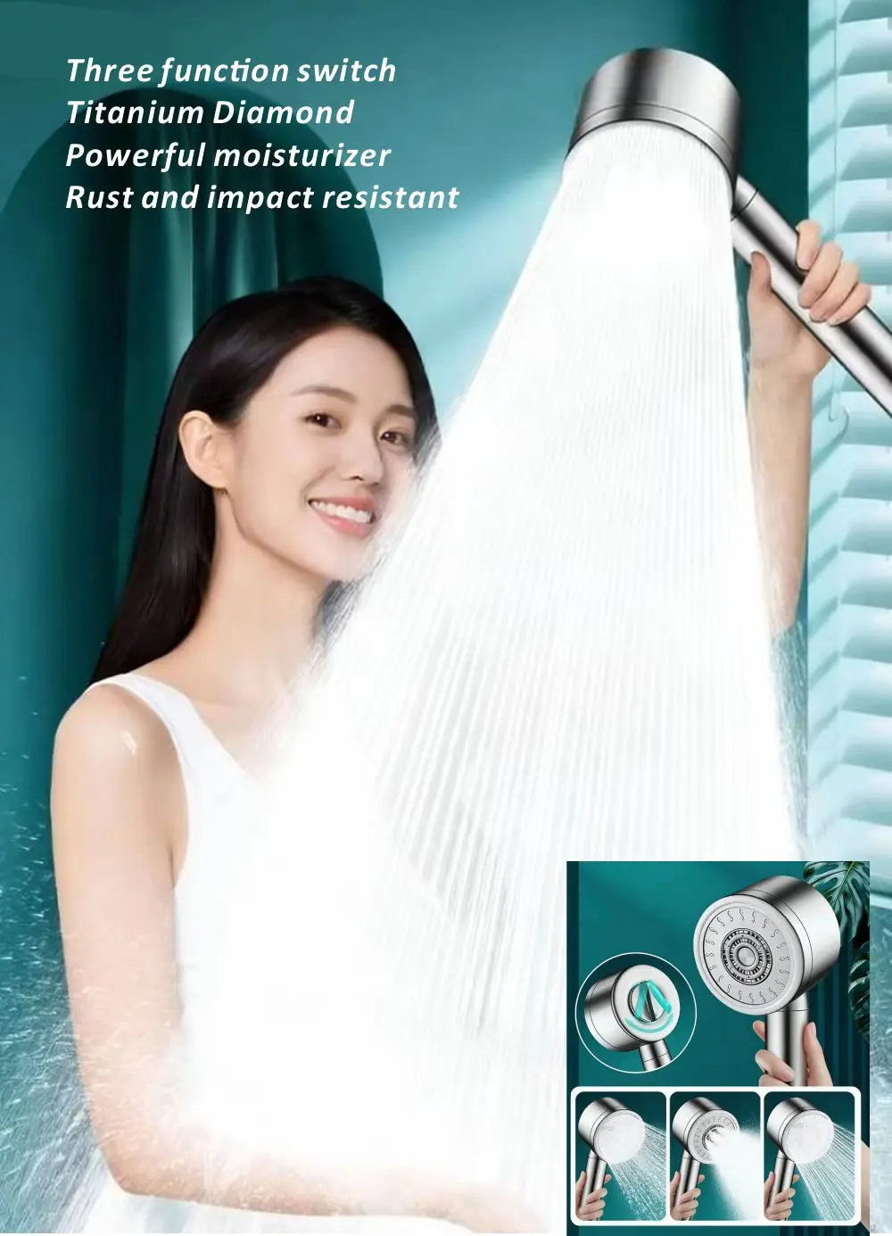 

New 304 Stainless Steel High Pressure Shower Head 3 Modes Large Flow Sprayer Multi-function Showerhead Bathroom Accessories
