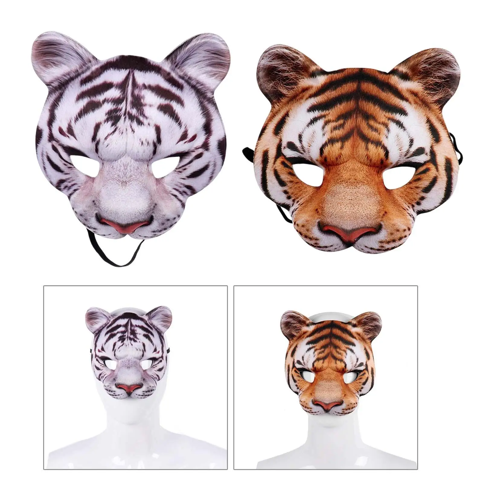 Masque de Tigre Effrayant Demi-Visage, Accessoires Cosplay, Fourniture d'Horreur pour Halloween, Bar, Festival d'Anniversaire, pour Adulte