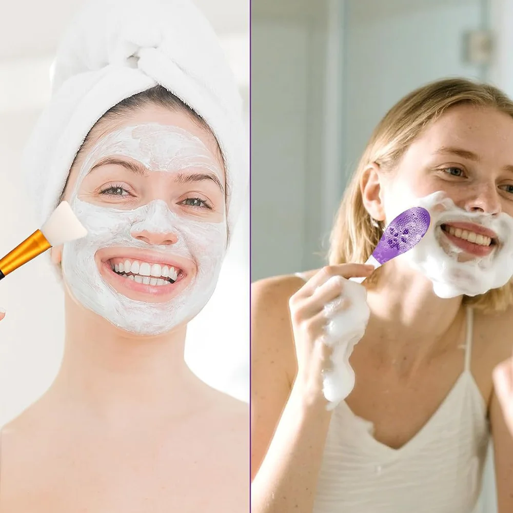 ชุดแปรงทำความสะอาดหน้าซิลิโคน 5 ชิ้น แปรงขัดสองหัว สำหรับทามาส์กหน้า อุปกรณ์ดูแลผิวหน้าเพื่อความงาม