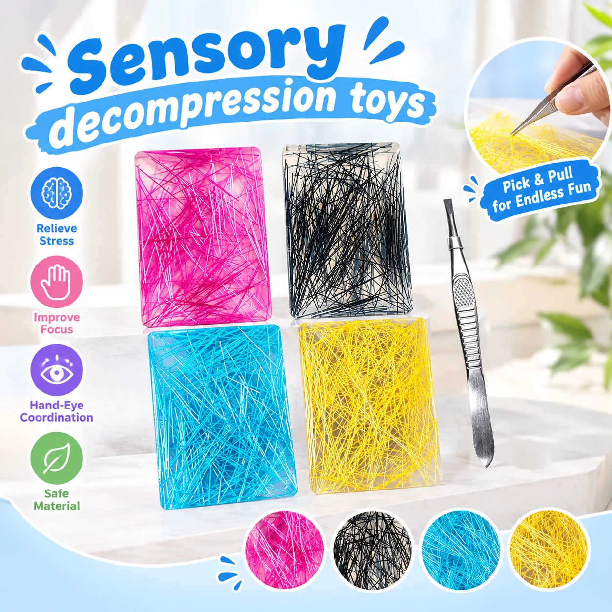 Sensory Picky Pad Skin Picking Fidget Toy With Tweezers Anxiety Stress Relief Toys For Autism Relaxation
