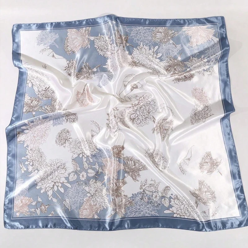 1pc Women's Elegant Floral Printed Square Scarf Hijab Women Luxury Fashion Sunscreen and Dustproof Kerchief Head Scarf image 3