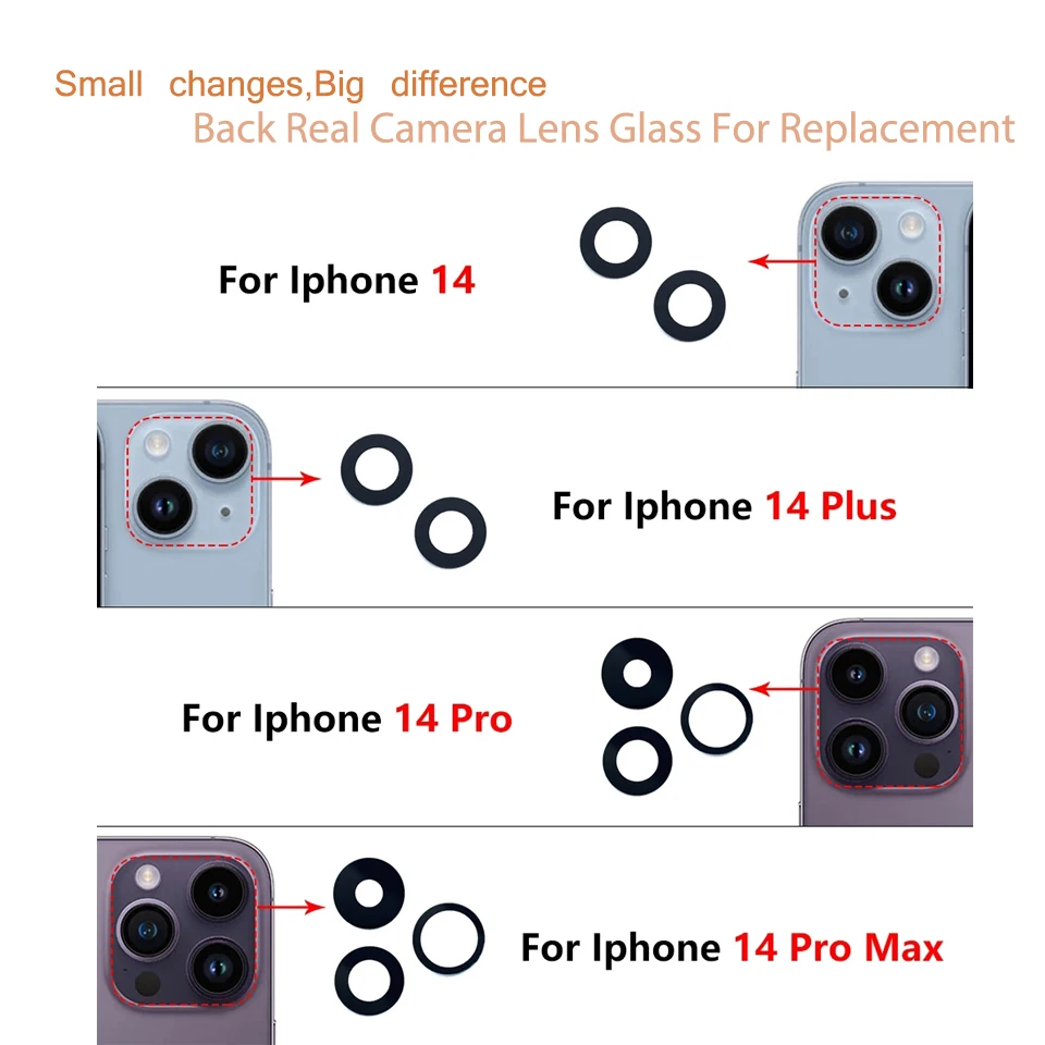 50Pcs/Lot Real Camera Glass For IPhone 15 Pro Max 14 13 12 11 Pro XR XS Max 8 Plus Back Camera Glass Lens With Adhesive Tape