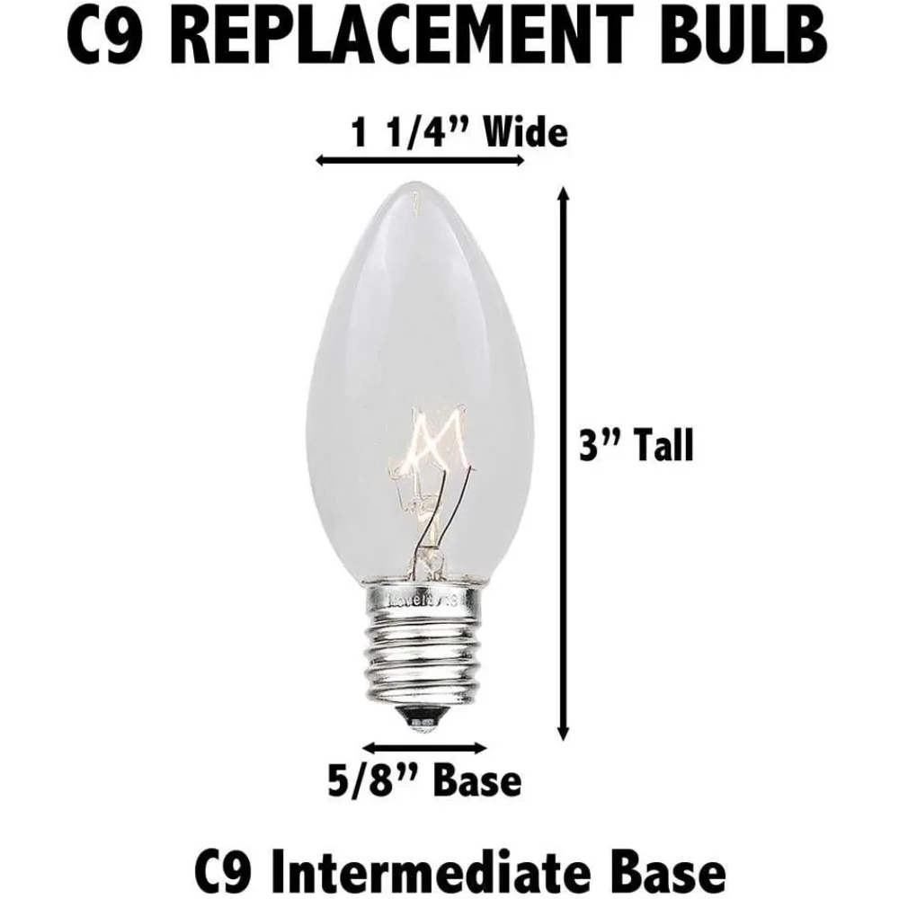 หลอดไฟทดแทนคริสต์มาสเซรามิก C9 สีเหลือง 7 วัตต์, ฐานกลางแจ้ง E17, ไฟ LED ที่มีอายุการใช้งานยาวนาน 500 ชิ้น