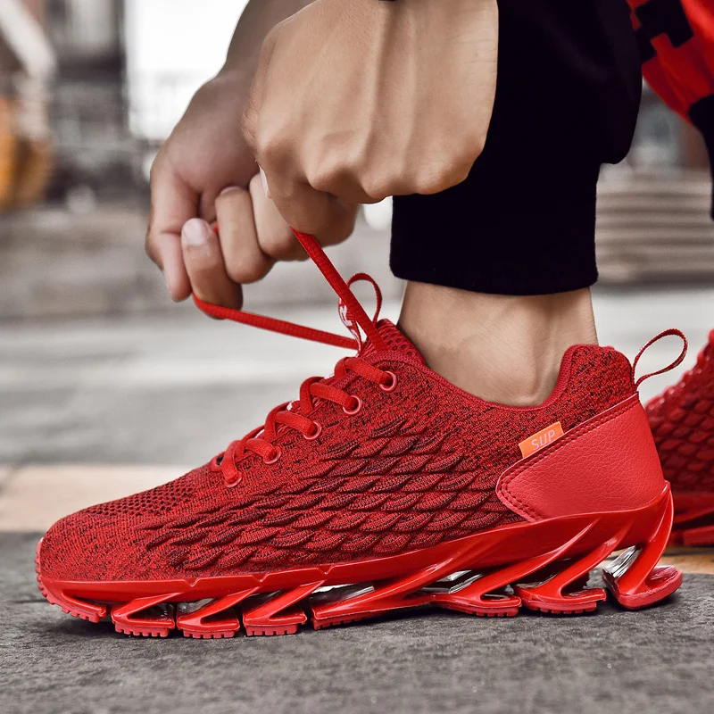 Trendy Red Men's Blade Sneakers Breathable Weaving Running Shoes Men Trainers Chunky Platform Sports Shoes Large Size 46