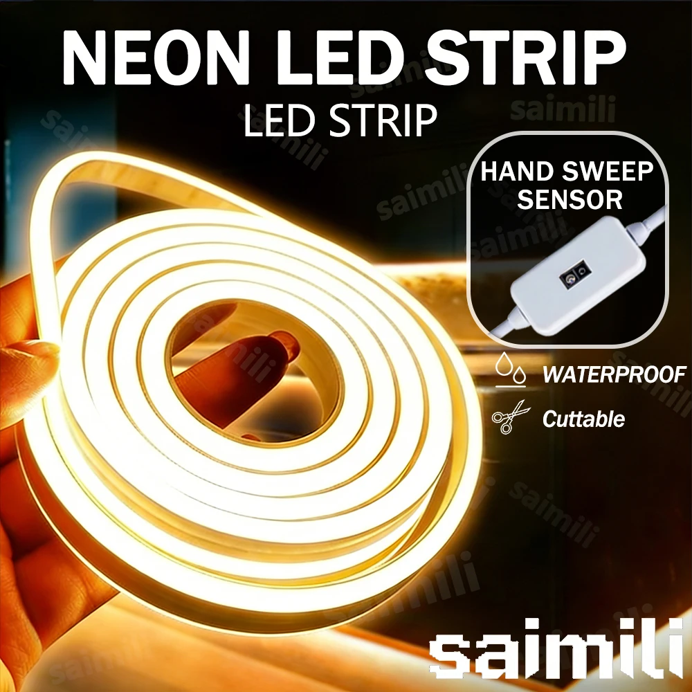 USB 5V Neon LED Strip Light Waterproof Flexible Tape with Hand Sweep Sensor Dimmer Switch for Home Room Decoration Lighting