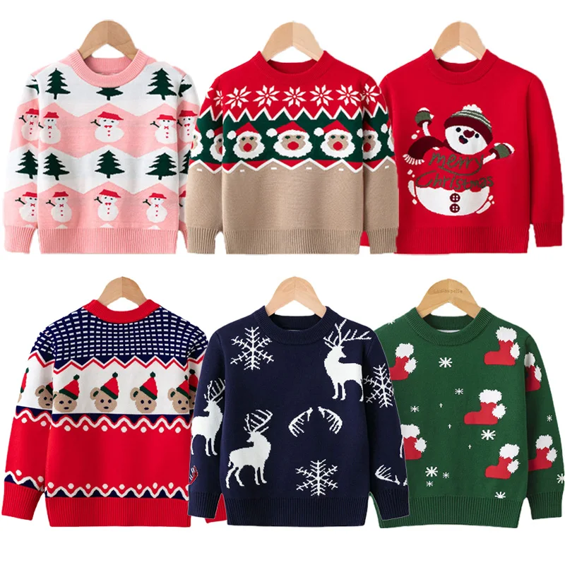 

Christmas Children Sweater Autumn Clothing 3-7 Years Baby Girls Boys Knitwear Pullover Knitted Sweater 2022 Kids Party Sweaters