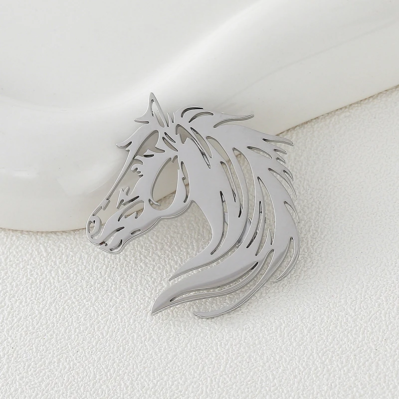 خمر الفولاذ المقاوم للصدأ المعادن الحصان بروش الحيوان دبابيس للرجال دعوى الملابس دبوس الأزياء والمجوهرات الإكسسوار