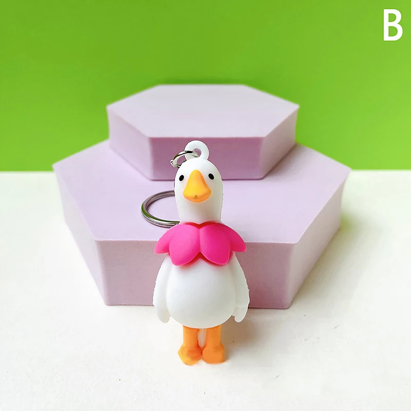 Cute Flower Duck Animal Keychain Key Ring For Women Men Friend Gift Creative Funny Cartoon Goose Doll Bag Car Key Pendant