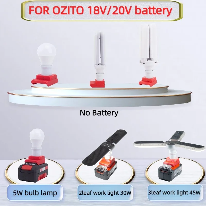 luz de trabalho portatil para ozito einhell 18 20v ion de litio led luz de poupanca de energia armazem ao ar livre luz dobravel 5w 30w 45w e27 01