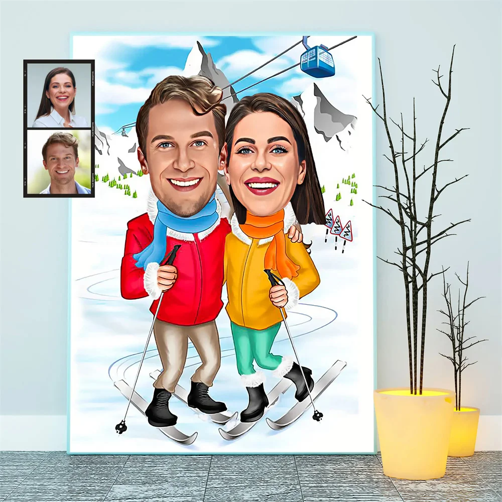 Custom Portrait Personalized Couple Caricature Posters and Prints Wall Art Painting for Forever Lovers Wedding Room Home Decor