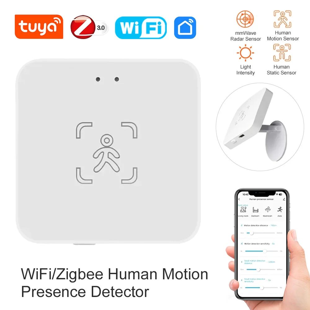 Zigbee/WIFI Human Presence Sensor MmWave Radar Detector Motion Sensor With Luminance Detection Tuya Smart Life Home Automation