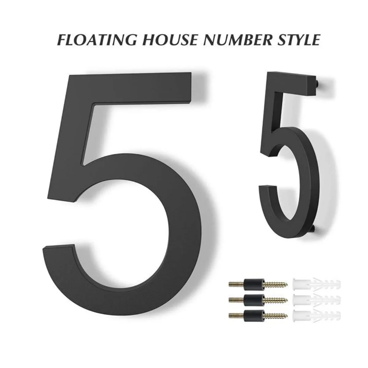 Modern 8 Inch 20cm Black Floating House Number Waterproof Anti-Rust Outdoor Address Sign for Home Garage Mailbox Street