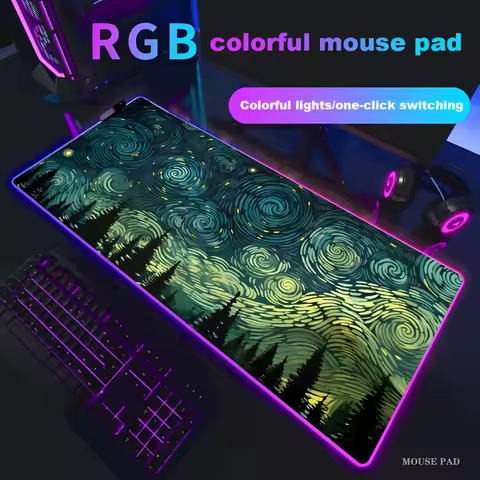 Green Starry Sky Mouse Pad XXL RGB Gaming Mouse Pad Gamer Accessories Large LED Light Mousepad PC Computer Desk Mat with Backlit
