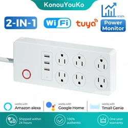 Tuya US Power Strip with Power Monitor Wifi Smart Plug Electrical Sockets USB Ports Extension Cable Works with Alexa Smart Life