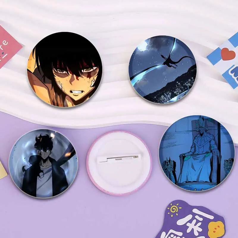 Anime Solo Leveling 32/44/58mm Simple Button Pins,Round Snap in Design Brooch,Daily Stylish Ornament Badge,Ideal Gift for Friend