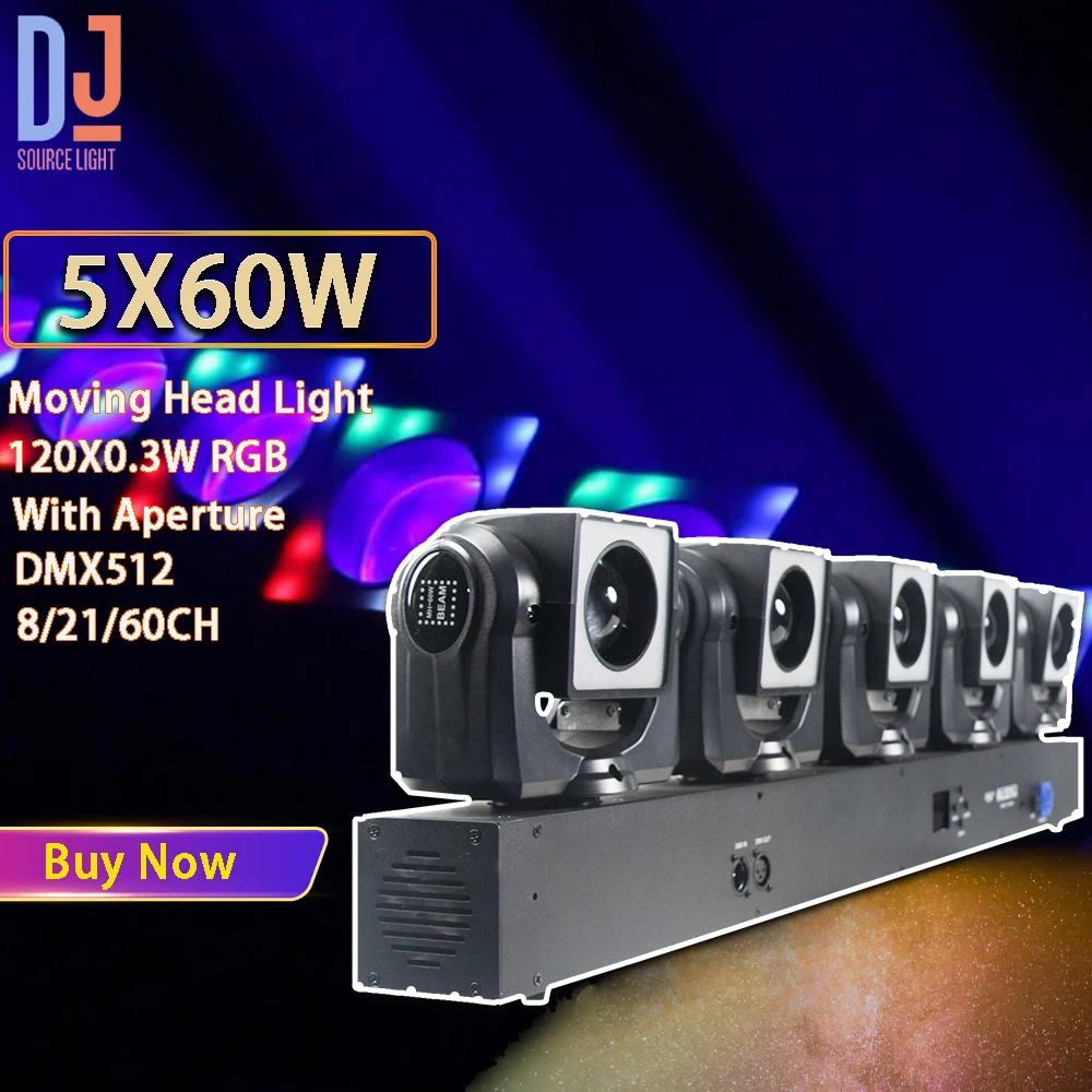 2024 LED 5X60W RGBW 4IN1 Beam Moving Head Light With Aperture Stage Lights DMX512 For DJ Disco Party Club Stage Lighting Effect