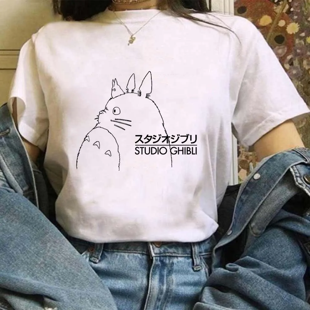 宮崎駿かわいい Tシャツグラフィック Tシャツ服ファッショントトロスタジオジブリかわいいアニメ Tシャツ女性原宿
